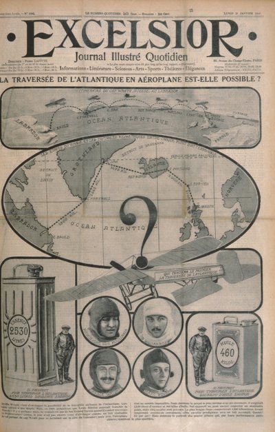 Is the Crossing of the Atlantic by Aeroplane Possible?, Cover of Excelsior Magazine, 26th October 1914 by French School